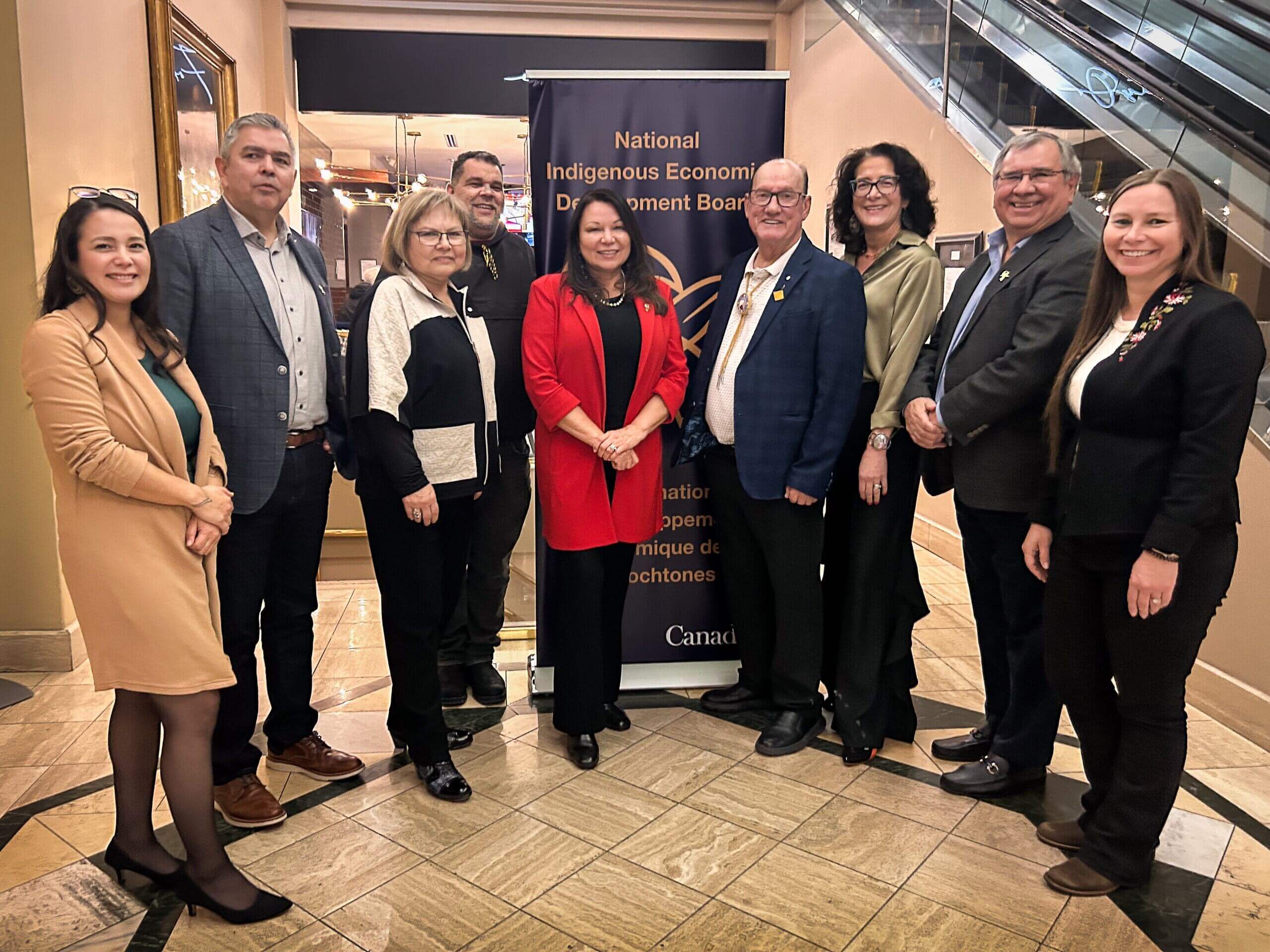 NIEDB Meeting in Ottawa, Ontario, December 2024: Left to right: Crystal Martin, Michael Bonshor, Dr Marie Delorme, Andy Moorhouse, Dawn Madahbee Leach, Chief Terry Paul, Victoria LaBillois, Bob Dickson, Danielle Levine. Absent Board Members: Sandra Sutter, Maxime Vollant.