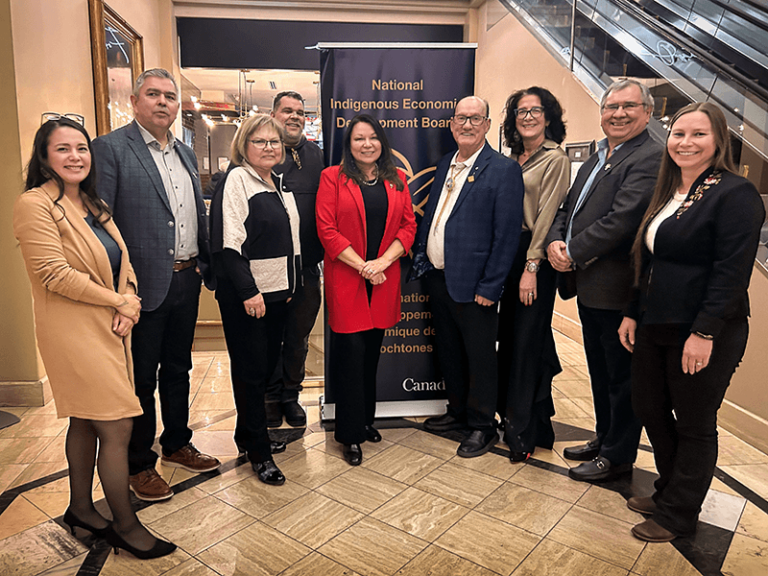 NIEDB Meeting in Ottawa, Ontario, December 2024: Left to right: Crystal Martin, Michael Bonshor, Dr Marie Delorme, Andy Moorhouse, Dawn Madahbee Leach, Chief Terry Paul, Victoria LaBillois, Bob Dickson, Danielle Levine. Absent Board Members: Sandra Sutter, Maxime Vollant.